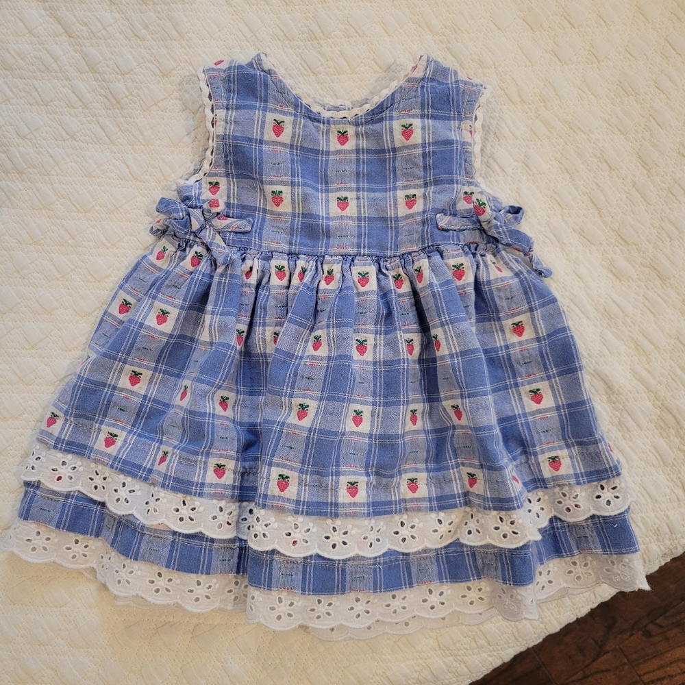 Vintage gingham embroidered strawberry sun dress eyelet trim cottagecore…